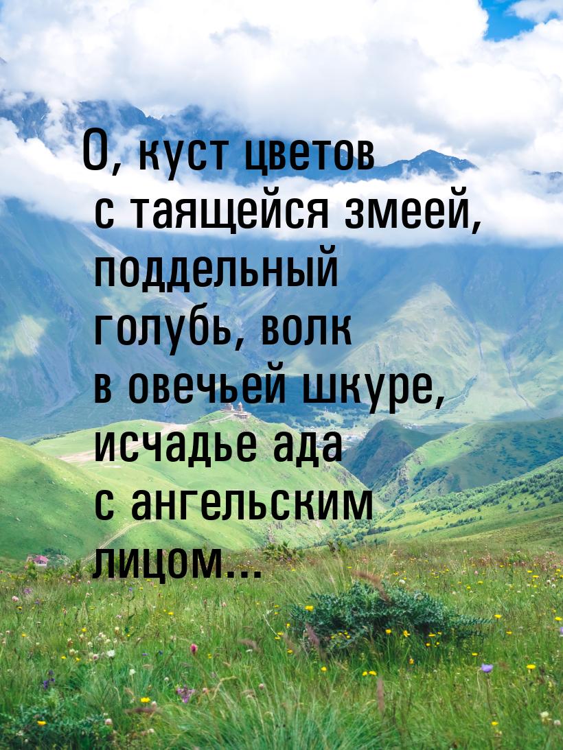 О, куст цветов с таящейся змеей, поддельный голубь, волк в овечьей шкуре, исчадье ада с ан