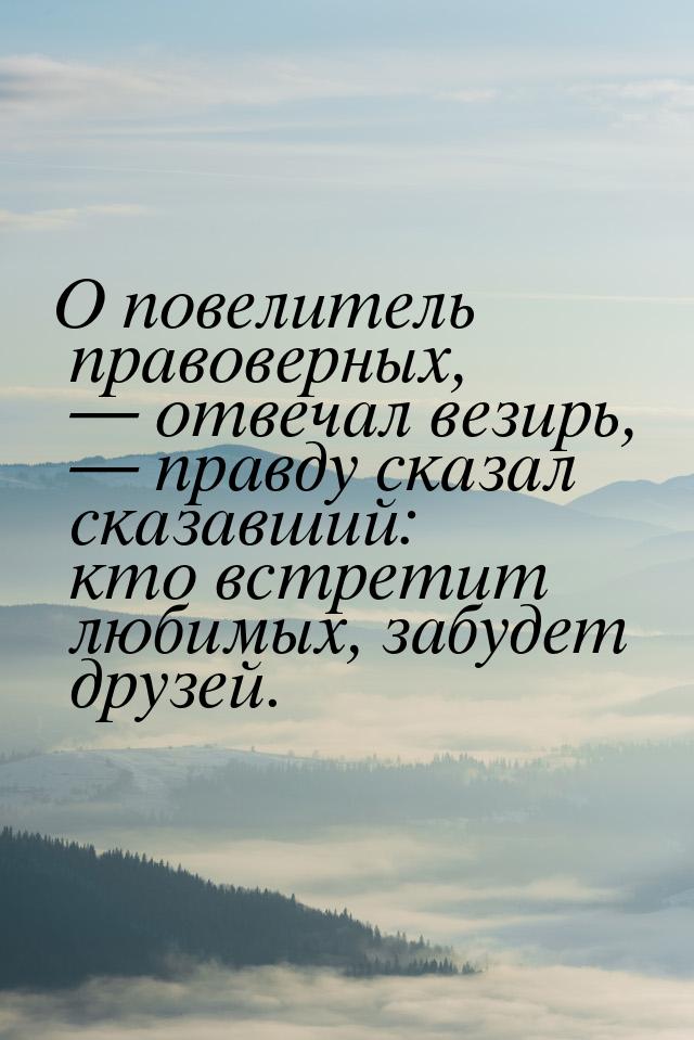 О повелитель правоверных, — отвечал везирь, — правду сказал сказавший: кто встретит любимы