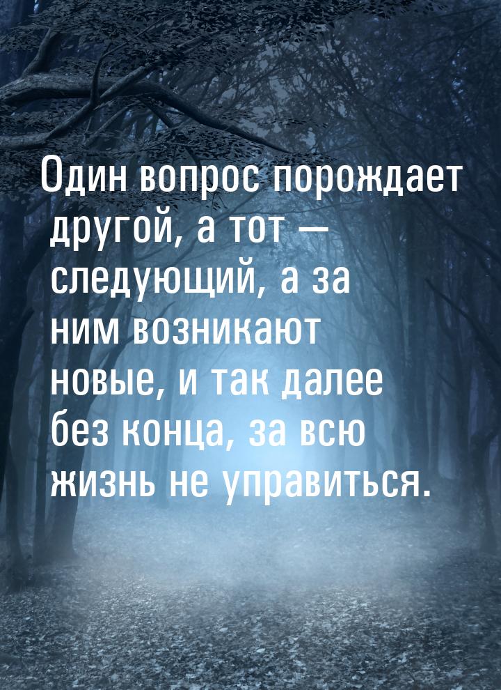 Один вопрос порождает другой, а тот — следующий, а за ним возникают новые, и так далее без