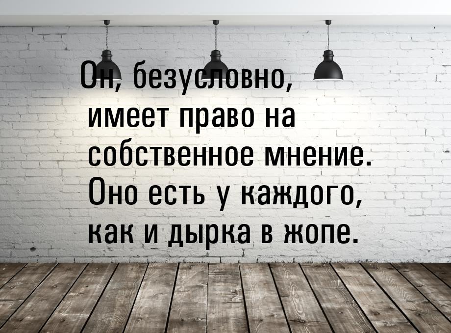 Он, безусловно, имеет право на собственное мнение. Оно есть у каждого, как и дырка в жопе.