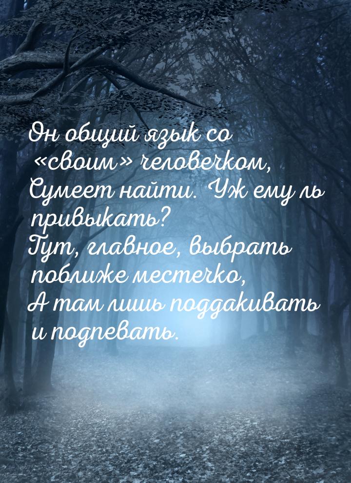 Он общий язык со «своим»  человечком, Сумеет найти.   Уж ему ль привыкать? Тут, главное, в