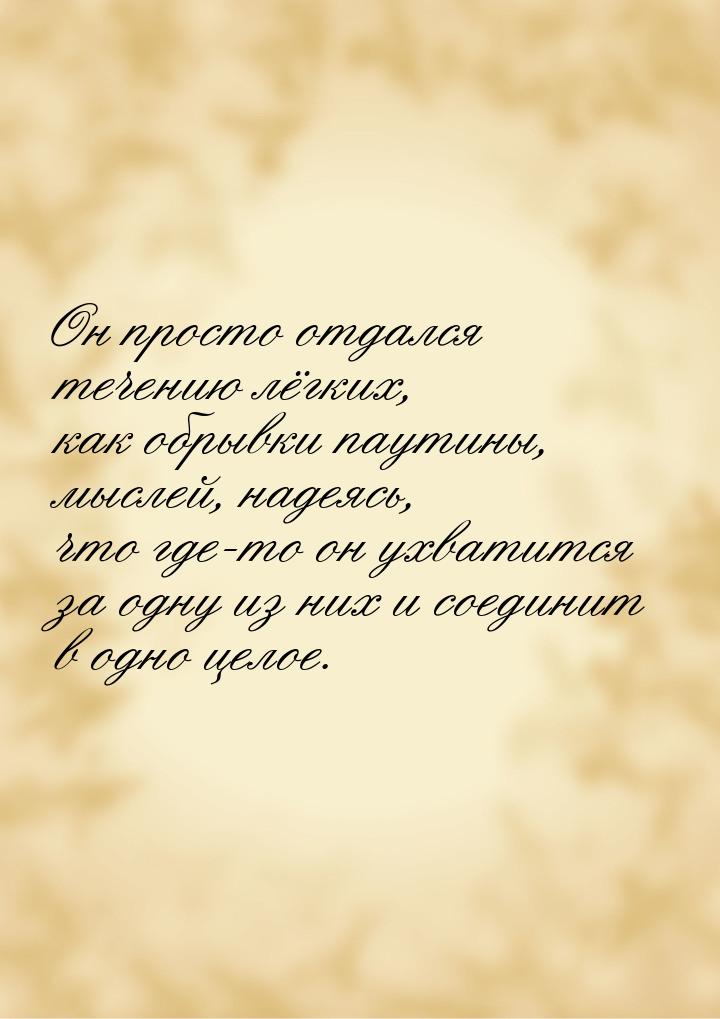 Он просто отдался течению лёгких, как обрывки паутины, мыслей, надеясь, что где-то он ухва