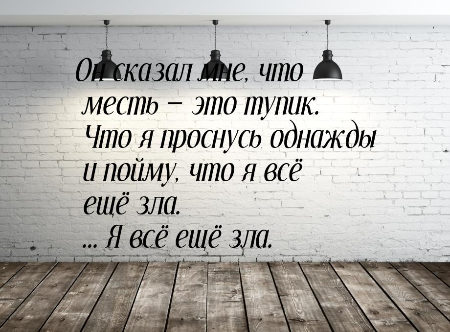 Он сказал мне, что месть  это тупик. Что я проснусь однажды и пойму, что я всё ещё 