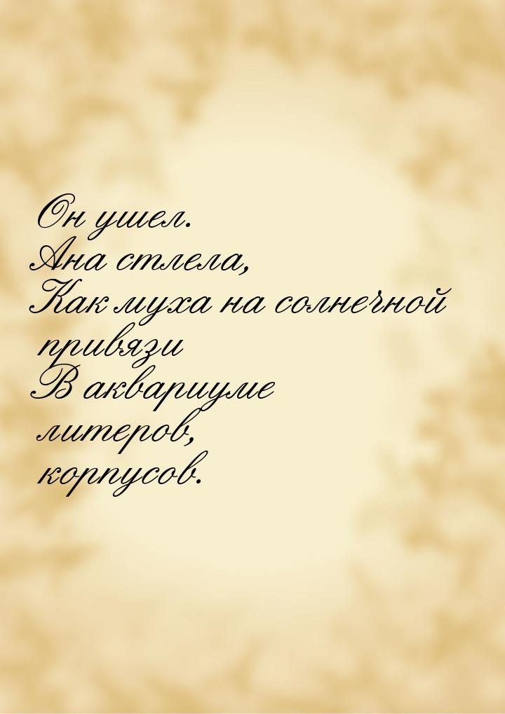 Он ушел. Ана стлела, Как муха на солнечной привязи В аквариуме литеров, корпусов.