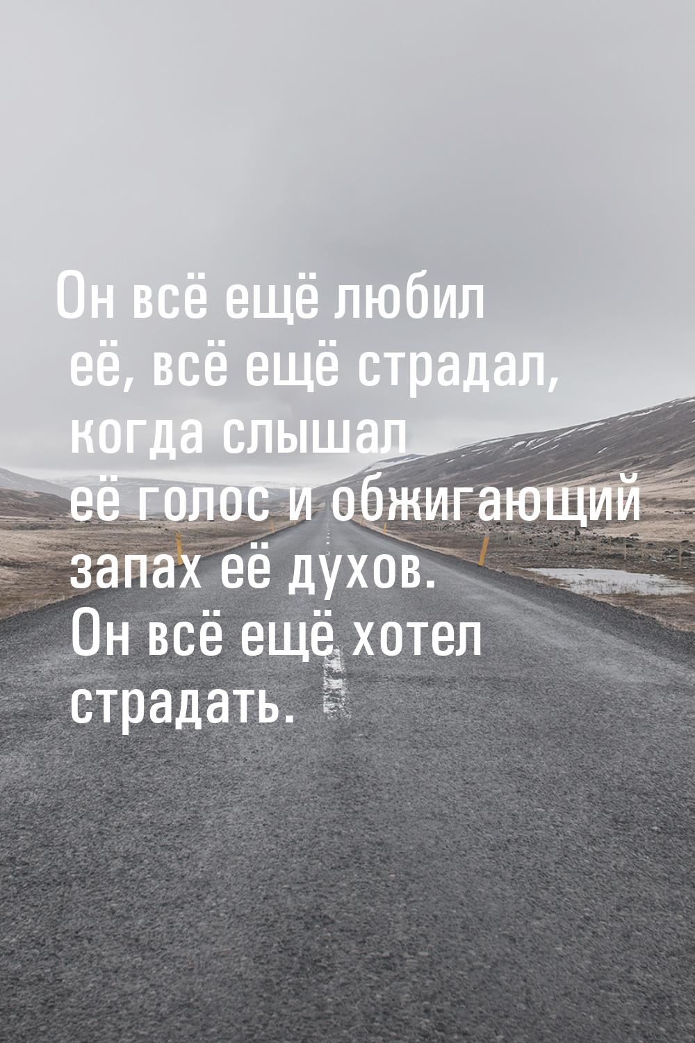 Он всё ещё любил её,  всё ещё страдал, когда слышал её голос и обжигающий запах её духов. 