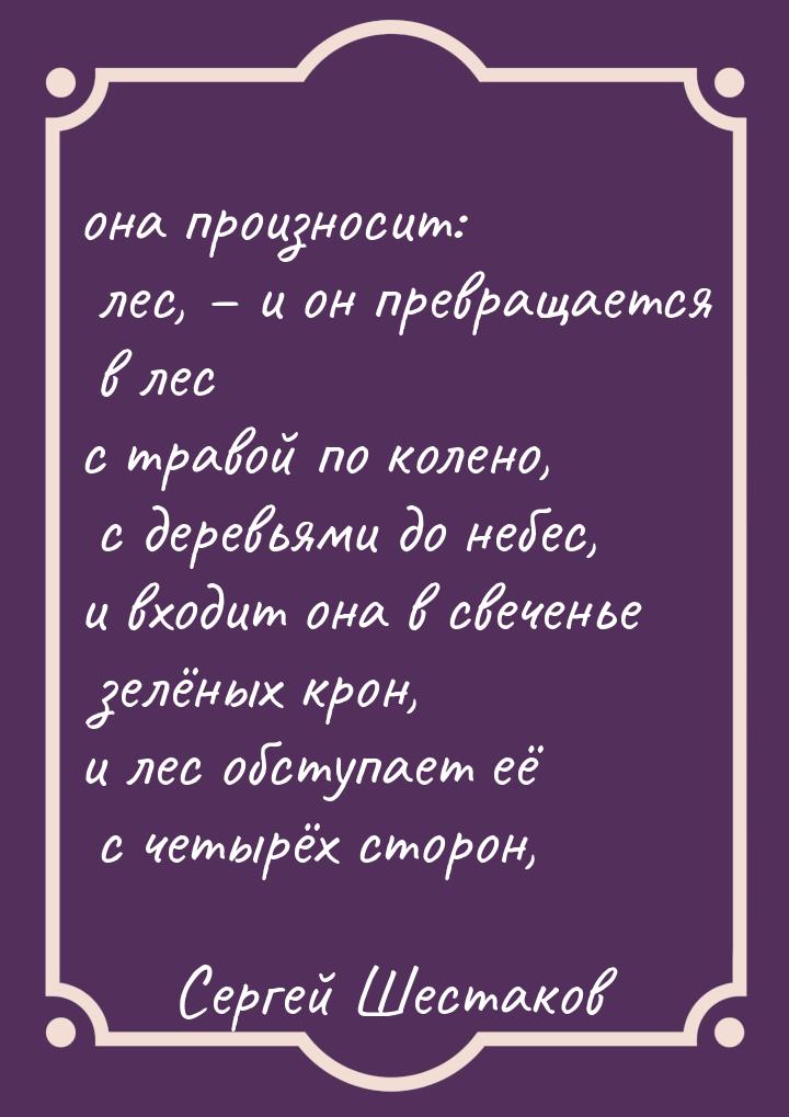 она произносит: лес, – и он превращается в лес с травой по колено, с деревьями до небес, и