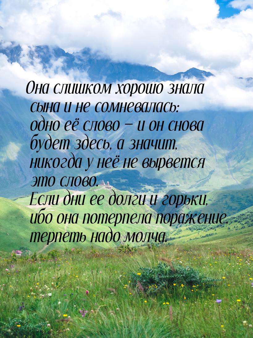 Она слишком хорошо знала сына и не сомневалась: одно её слово — и он снова будет здесь, а 