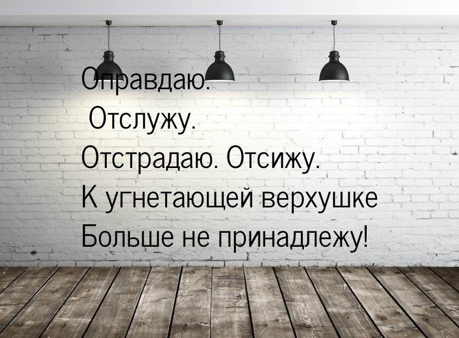 Оправдаю. Отслужу. Отстрадаю. Отсижу. К угнетающей верхушке Больше не принадлежу!