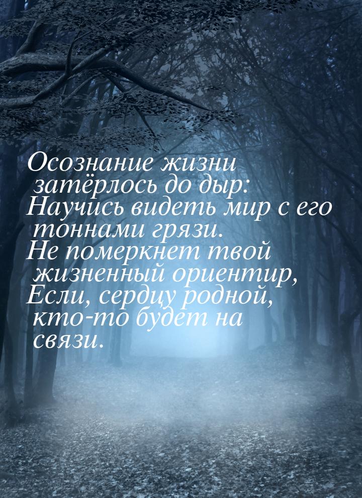 Осознание жизни затёрлось до дыр: Научись видеть мир с его тоннами грязи. Не померкнет тво