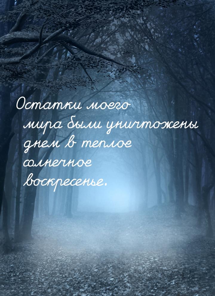 Остатки моего мира были уничтожены днем в теплое солнечное воскресенье.