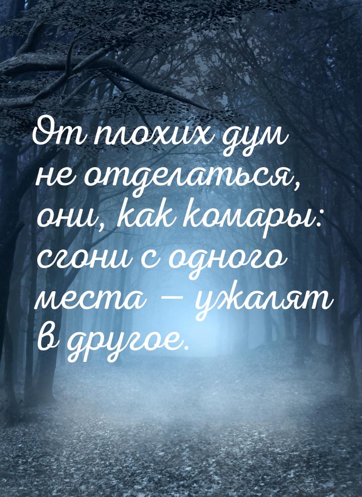 От плохих дум не отделаться, они, как комары: сгони с одного места  ужалят в другое