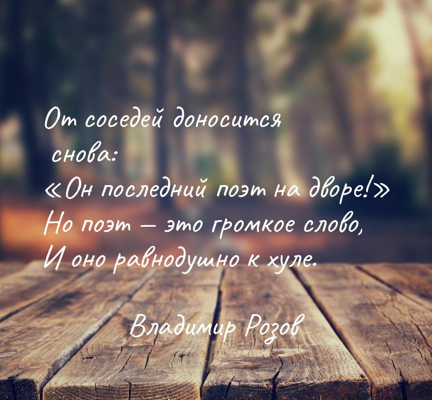 От соседей доносится снова: Он последний поэт на дворе! Но поэт  это 