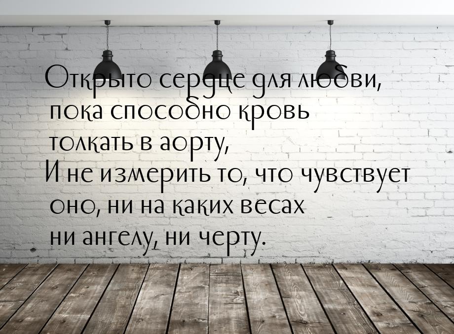 Открыто сердце для любви, пока способно кровь толкать в аорту, И не измерить то, что чувст