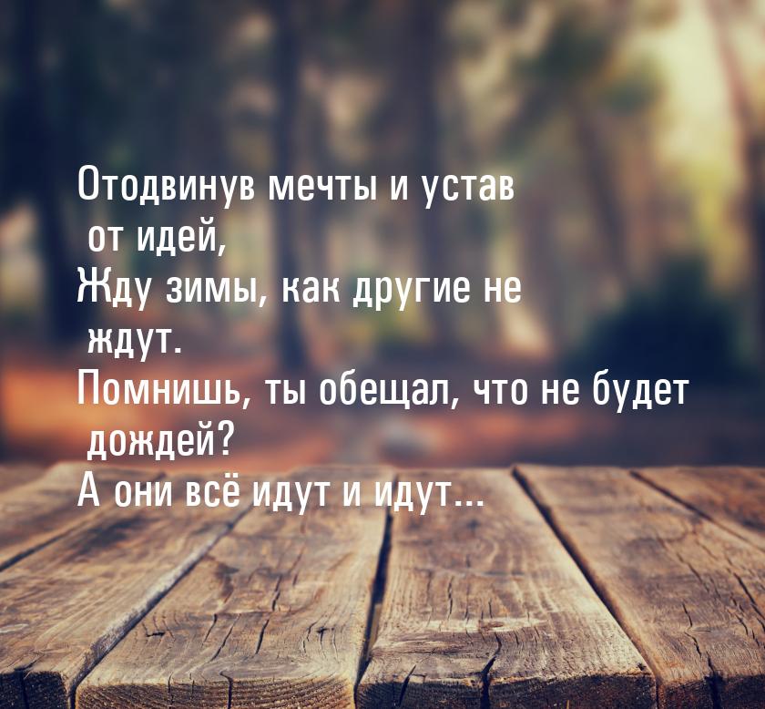 Отодвинув мечты и устав от идей, Жду зимы, как другие не ждут. Помнишь, ты обещал, что не 