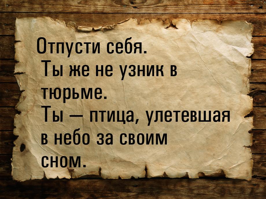 Отпусти себя. Ты же не узник в тюрьме. Ты  птица, улетевшая в небо за своим сном.