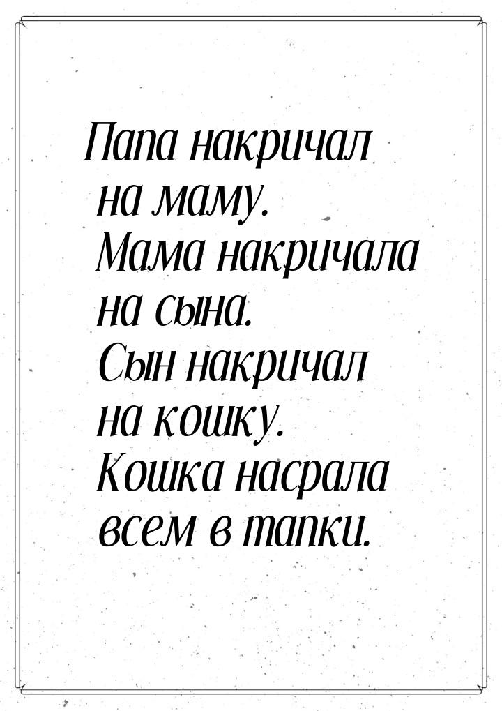 Папа накричал на маму. Мама накричала на сына. Сын накричал на кошку. Кошка насрала всем в