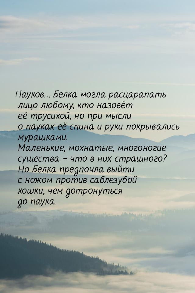 Пауков… Белка могла расцарапать лицо любому, кто назовёт её трусихой, но при мысли о паука