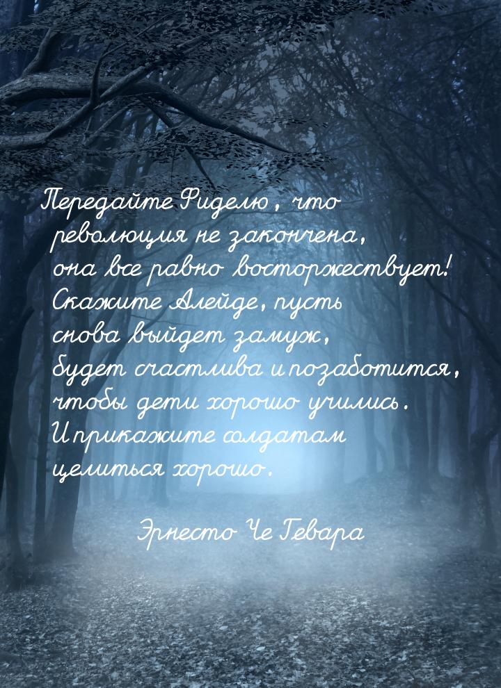 Передайте Фиделю, что революция не закончена, она все равно восторжествует! Скажите Алейде