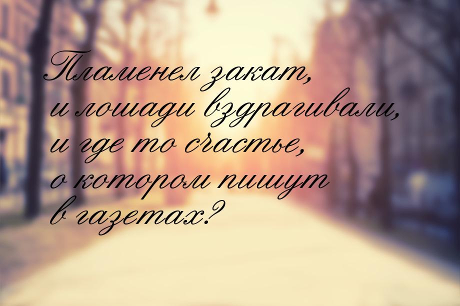 Пламенел закат, и лошади вздрагивали, и где то счастье, о котором пишут в газетах?