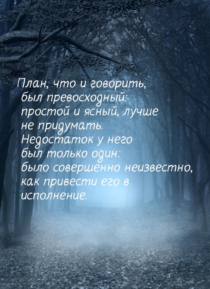 План, что и говорить, был превосходный: простой и ясный, лучше не придумать. Недостаток у 