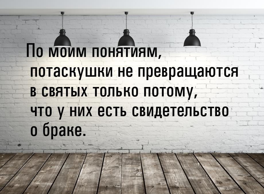 По  моим  понятиям,  потаскушки  не превращаются в святых только потому, что у них есть св