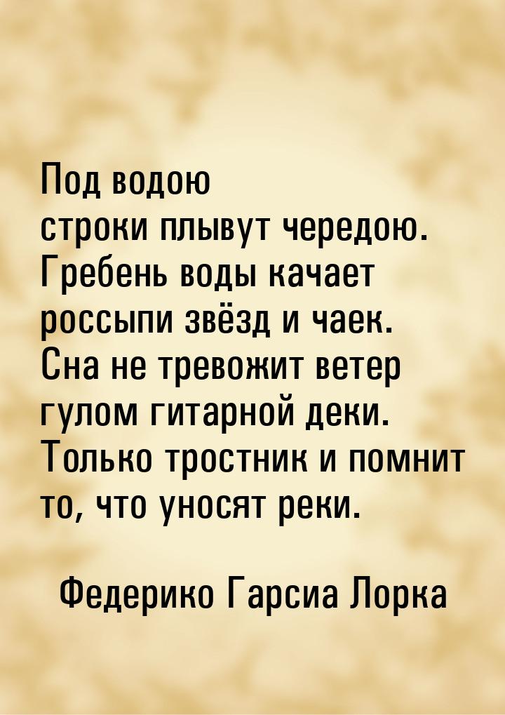 Под водою строки плывут чередою. Гребень воды качает россыпи звёзд и чаек. Сна не тревожит