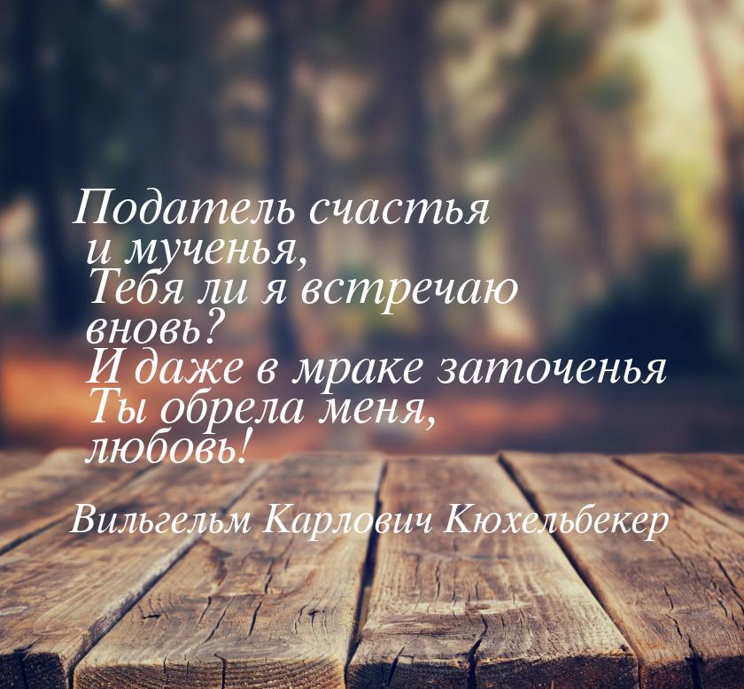 Податель счастья и мученья,  Тебя ли я встречаю вновь?  И даже в мраке заточенья  Ты обрел