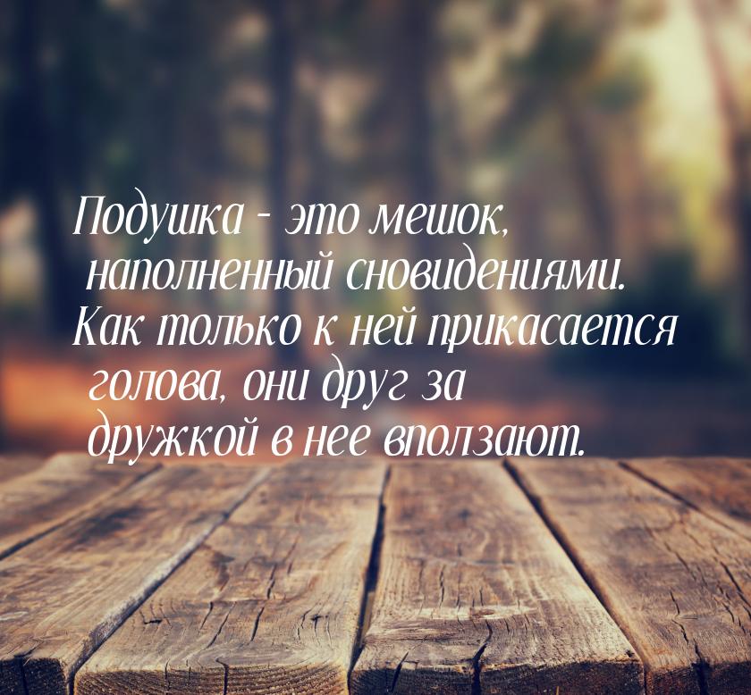 Подушка – это мешок, наполненный сновидениями. Как только к ней прикасается голова, они др