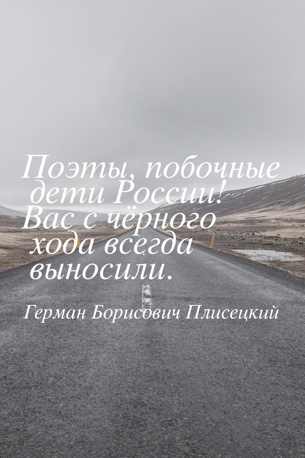 Поэты, побочные дети России! Вас с чёрного хода всегда выносили.