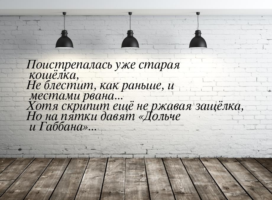 Поистрепалась уже старая кошёлка, Не блестит, как раньше, и местами рвана... Хотя  скрипит