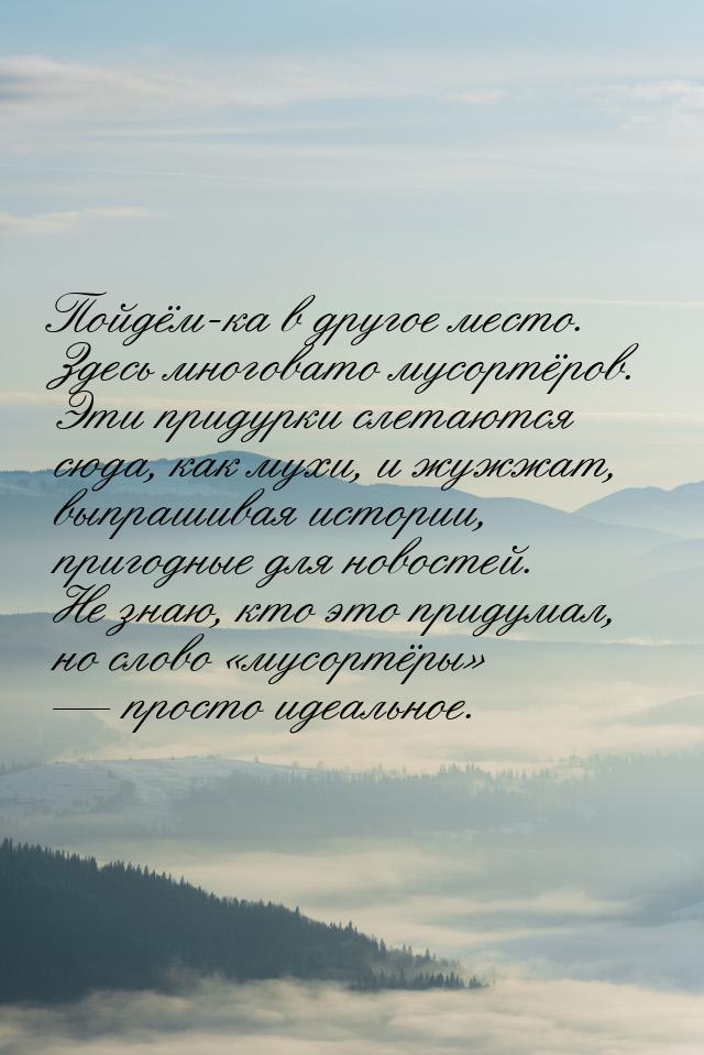 Пойдём-ка в другое место. Здесь многовато мусортёров. Эти придурки слетаются сюда, как мух