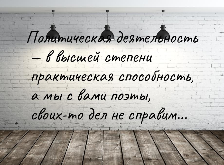 Политическая деятельность — в высшей степени практическая способность, а мы с вами поэты, 