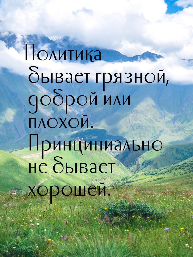 Политика бывает грязной, доброй или плохой. Принципиально не бывает хорошей.