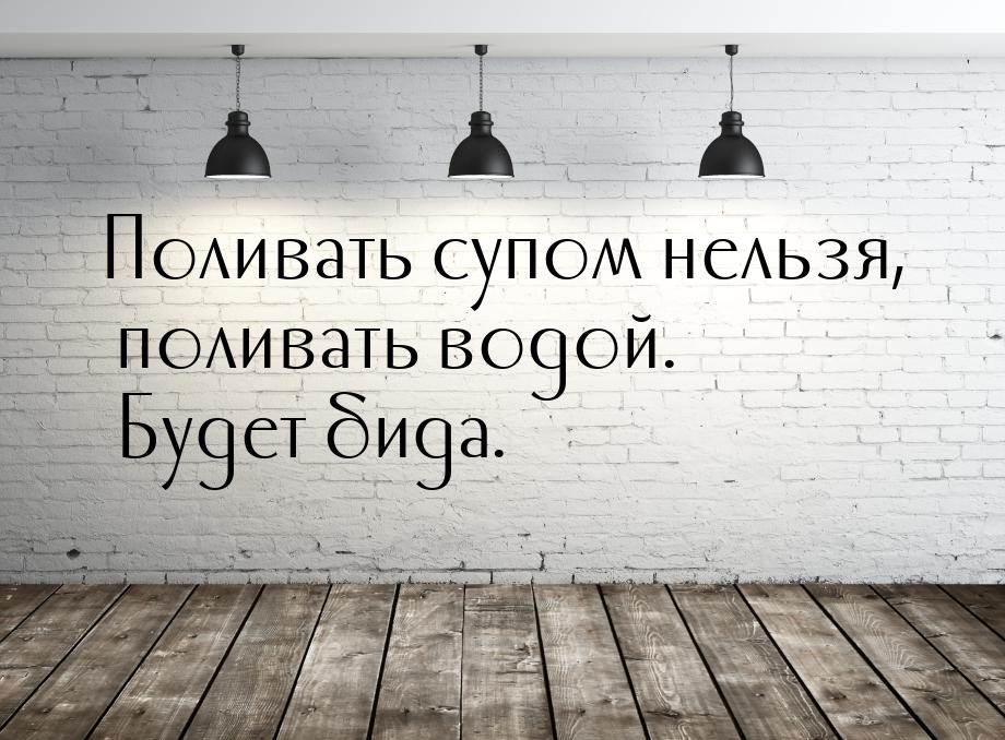 Поливать супом нельзя, поливать водой. Будет бида.