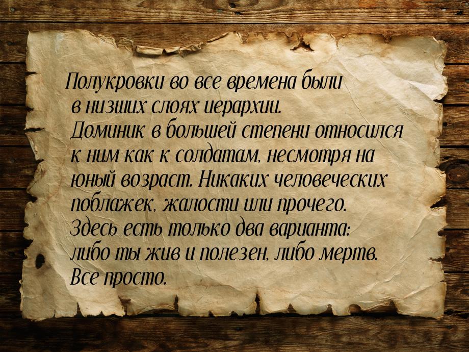 Полукровки во все времена были в низших слоях иерархии. Доминик в большей степени относилс