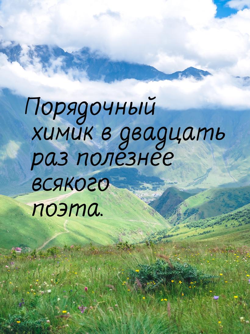 Порядочный химик в двадцать раз полезнее всякого поэта.