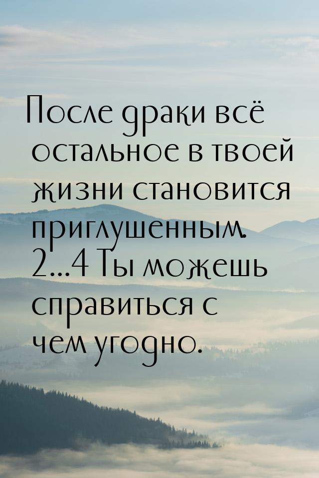 После драки всё остальное в твоей жизни становится приглушенным. ... Ты можешь спр