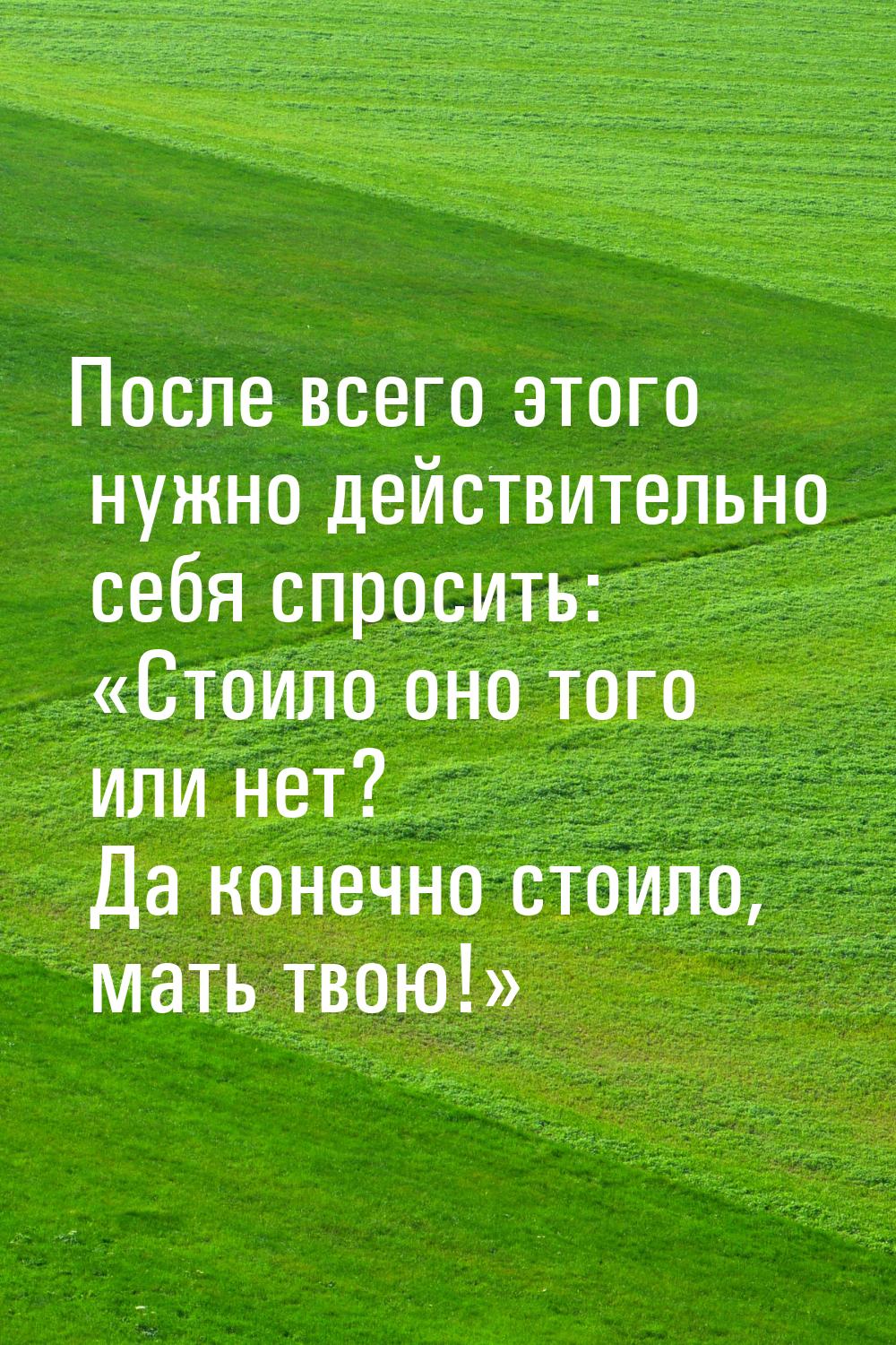 После всего этого нужно действительно себя спросить: Стоило оно того или нет? Да ко