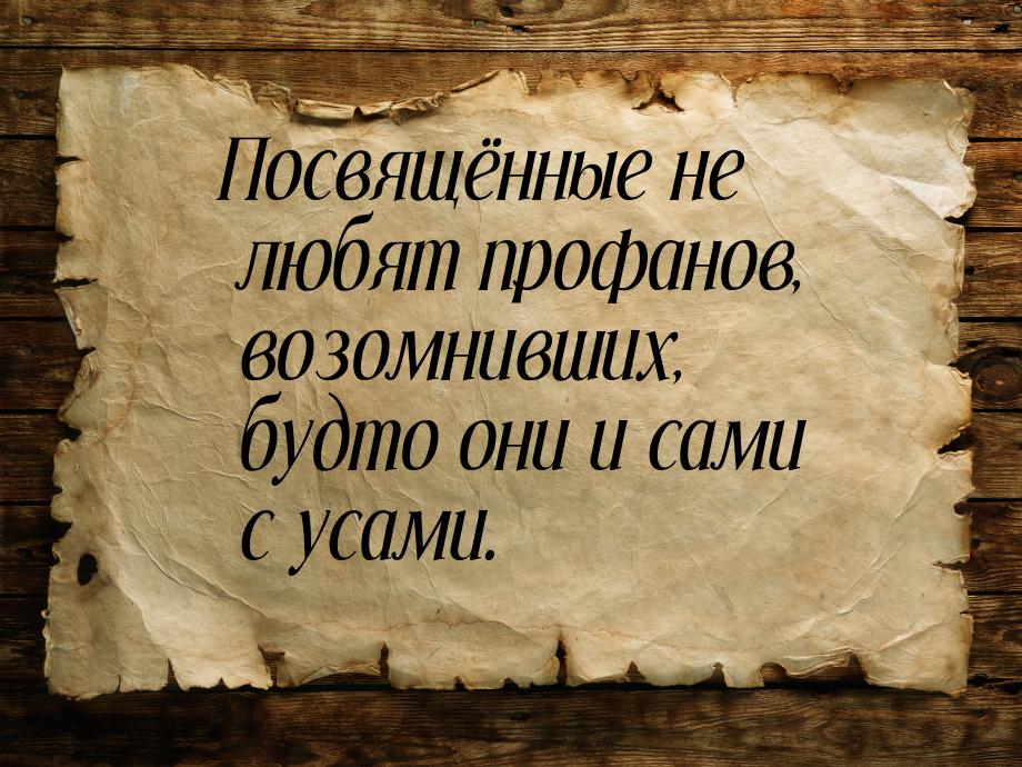 Посвящённые не любят профанов, возомнивших, будто они и сами с усами.