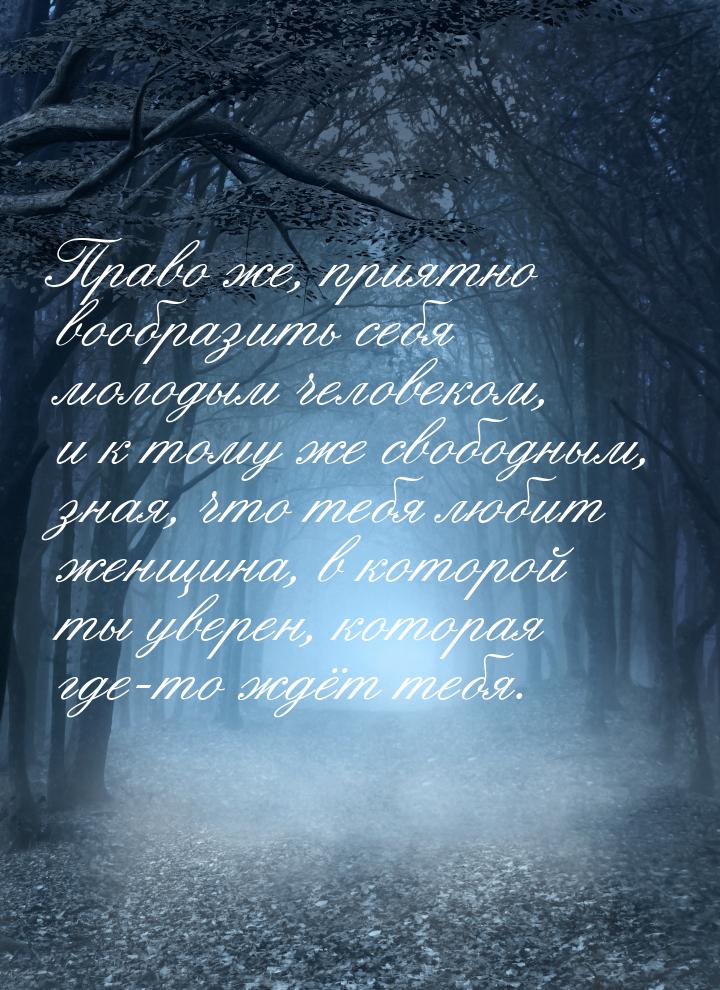 Право же, приятно вообразить себя молодым человеком, и к тому же свободным, зная, что тебя