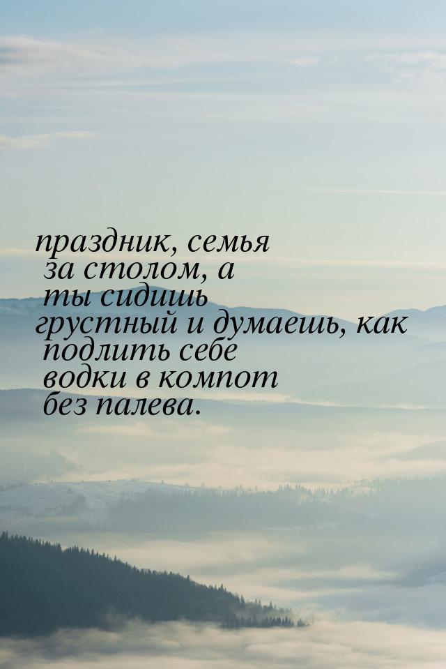 праздник, семья за столом, а ты сидишь грустный и думаешь, как подлить себе водки в компот