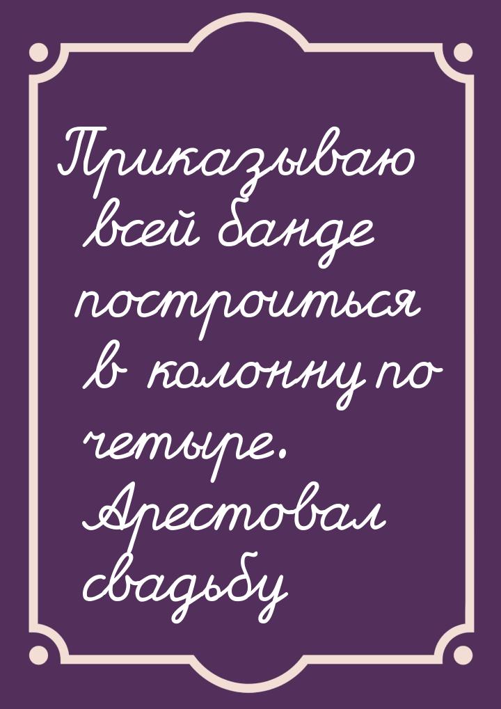 Приказываю всей банде построиться в колонну по четыре. Арестовал свадьбу