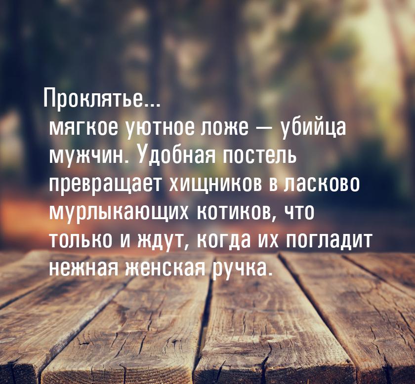 Проклятье... мягкое уютное ложе  убийца мужчин. Удобная постель превращает хищников