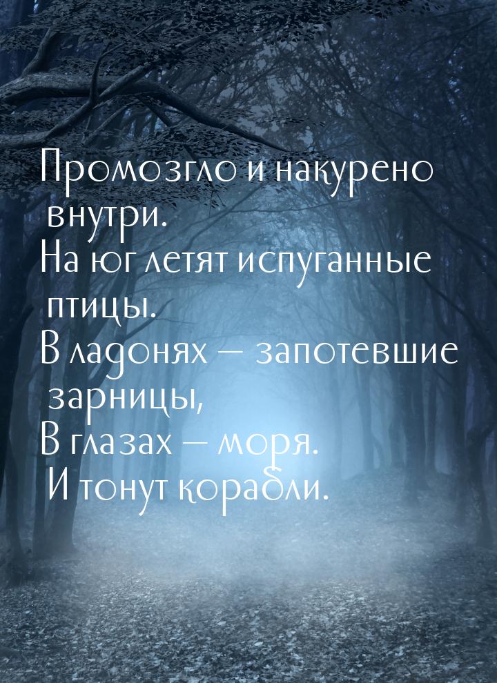 Промозгло и накурено внутри. На юг летят испуганные птицы. В ладонях  запотевшие за