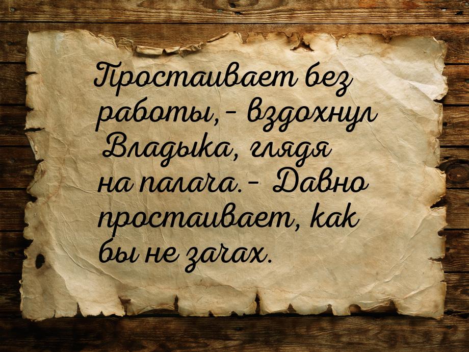 Простаивает без работы,– вздохнул Владыка, глядя на палача.– Давно простаивает, как бы не 