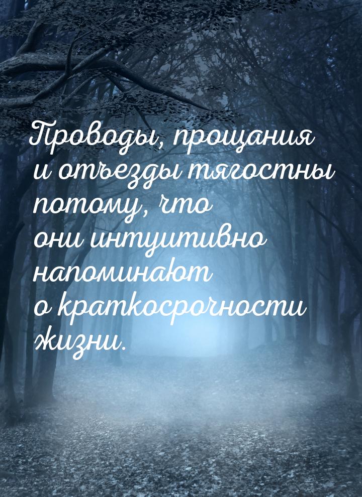 Проводы, прощания и отъезды тягостны потому, что они интуитивно напоминают о краткосрочнос