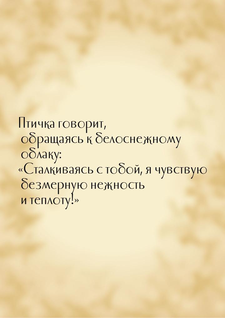 Птичка говорит, обращаясь к белоснежному облаку: «Сталкиваясь с тобой, я чувствую безмерну