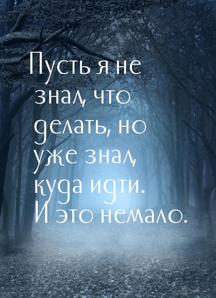 Пусть я не знал, что делать, но уже знал, куда идти. И это немало.