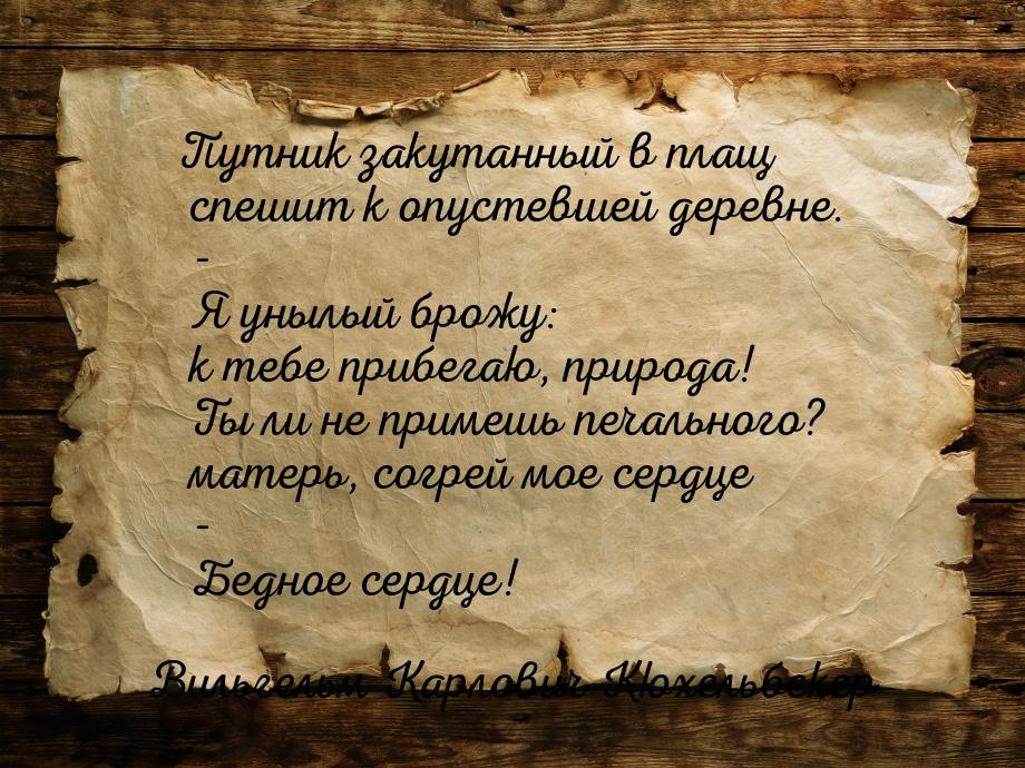 Путник закутанный в плащ спешит к опустевшей деревне. -    Я унылый брожу: к тебе прибегаю