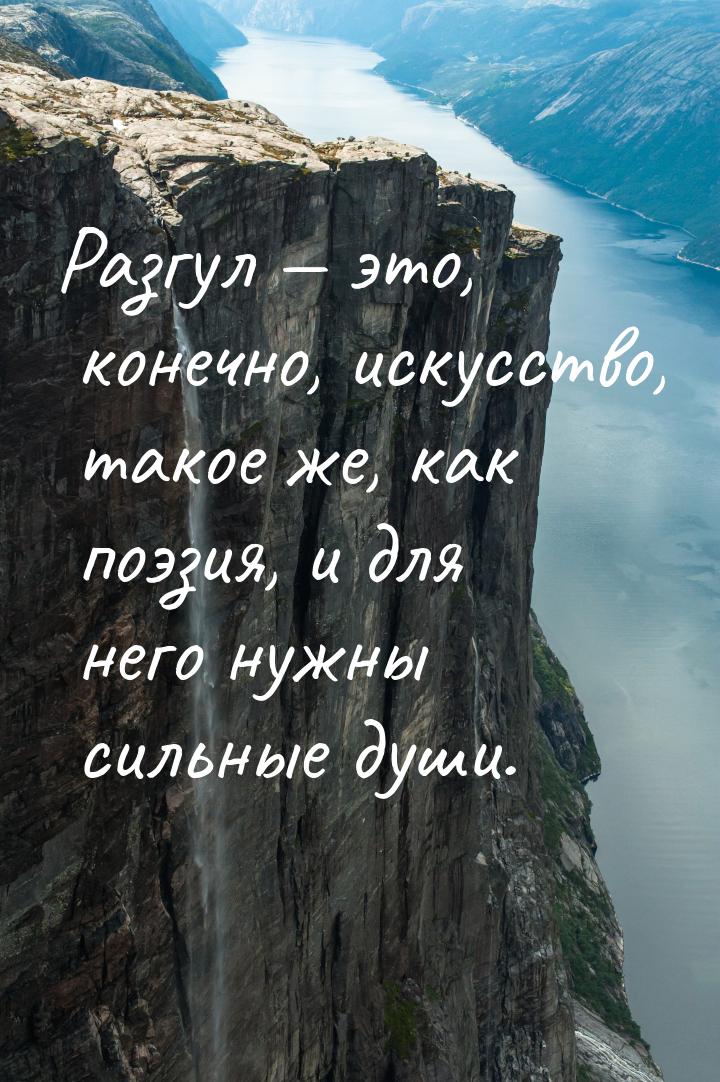 Разгул  это, конечно, искусство, такое же, как поэзия, и для него нужны сильные душ